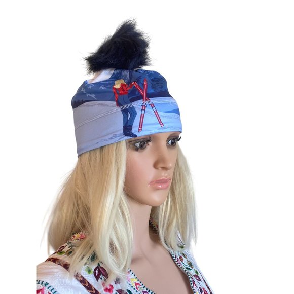 NWT Krimson Klover Illustrated Beanie HAT "Live Boldly" Blue HTF Removable Pom - Picture 13 of 13